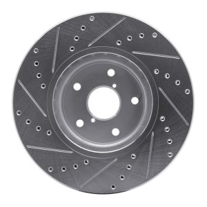Subaru WRX Brake Rotor (1) - Front Right - R1 Concepts - Drilled & Slotted - Silver - `06-`21